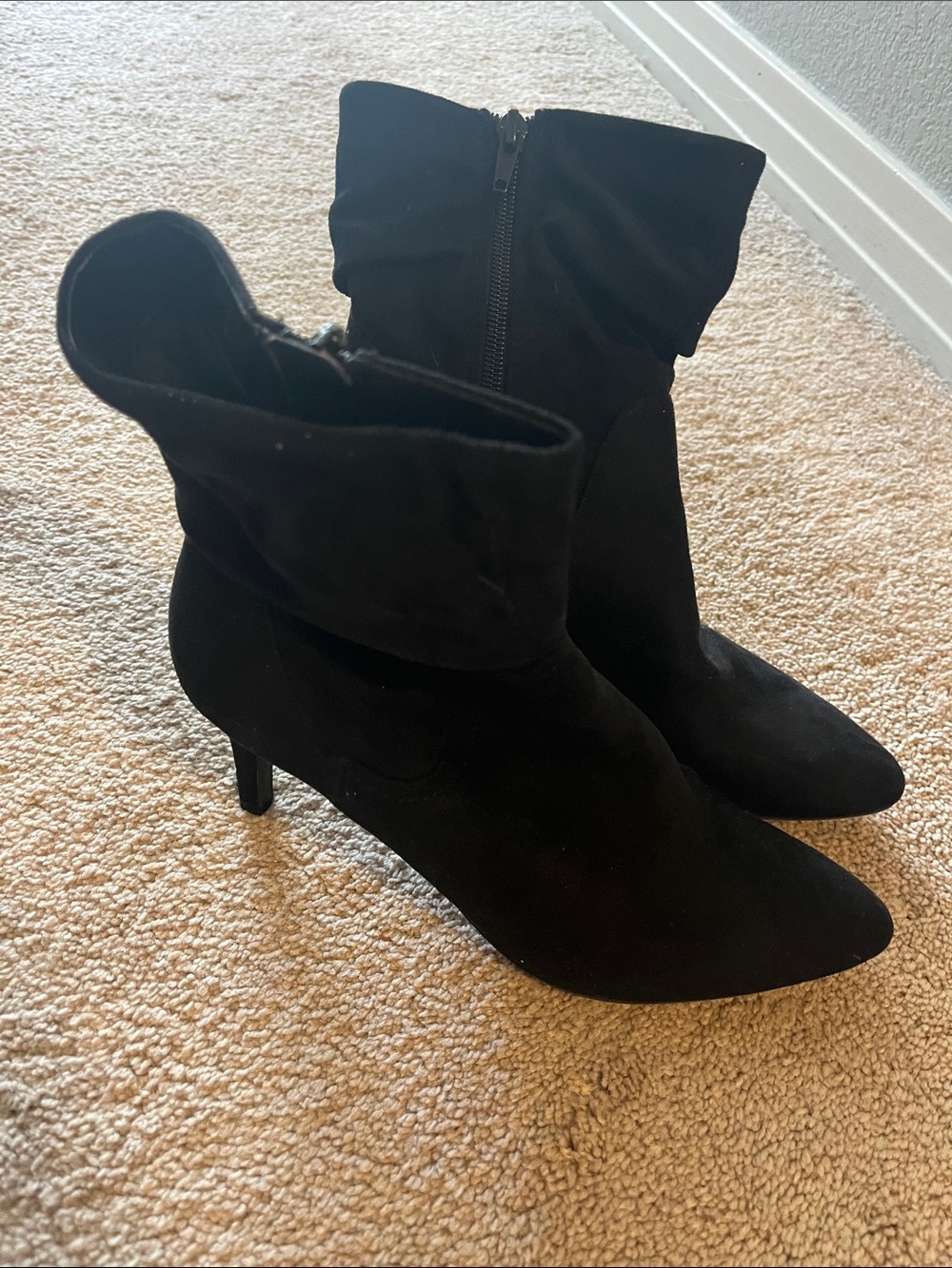 Unisa Black Suede Pointed Toe Mid-Heel Ankle Boots